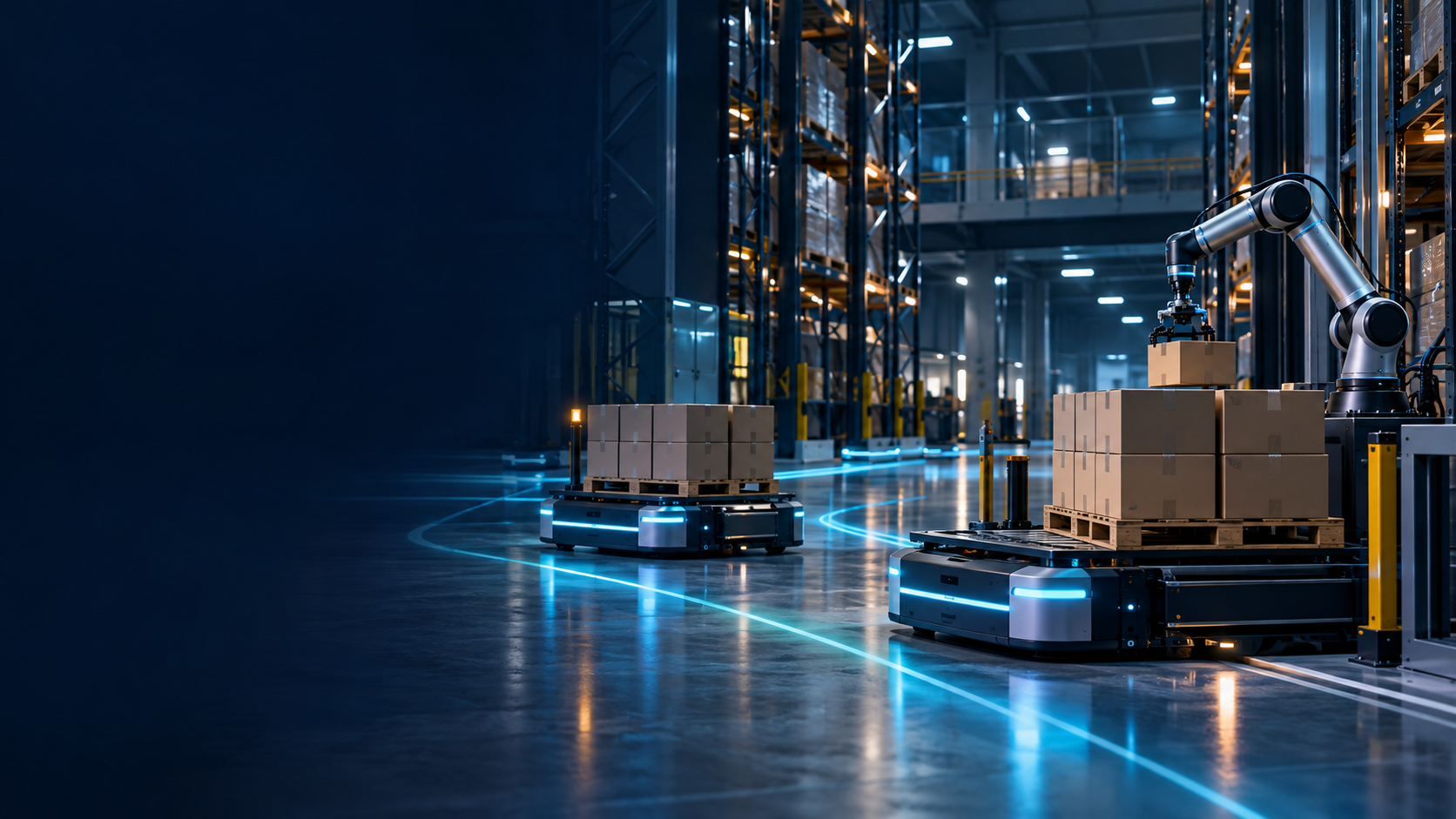 Autonomous mobile robots in an industrial logistics facility